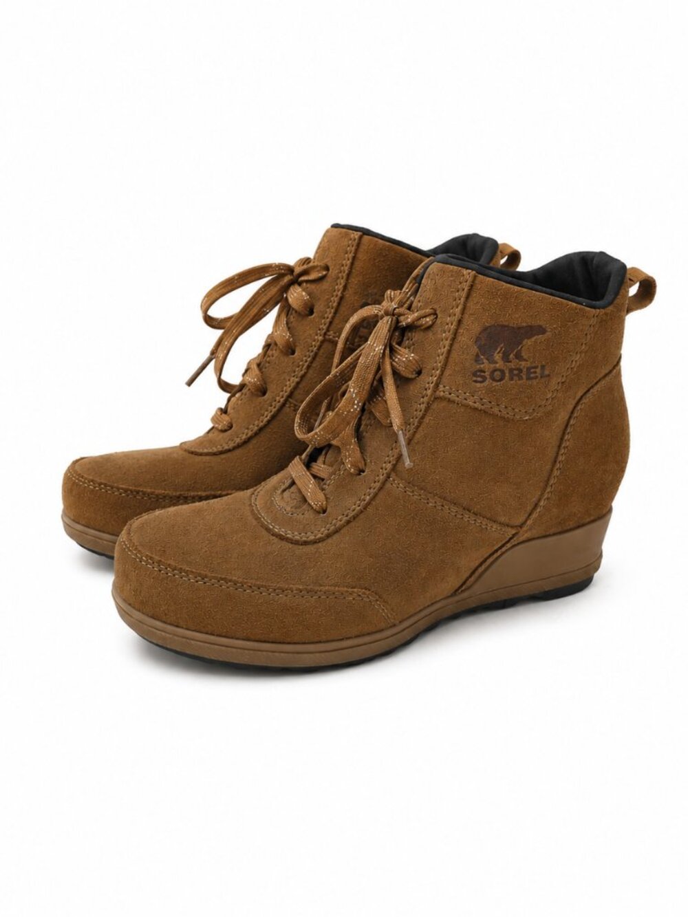 Sorel Women's Light Brown Suede Wedge Lace Up Boots, Size 6